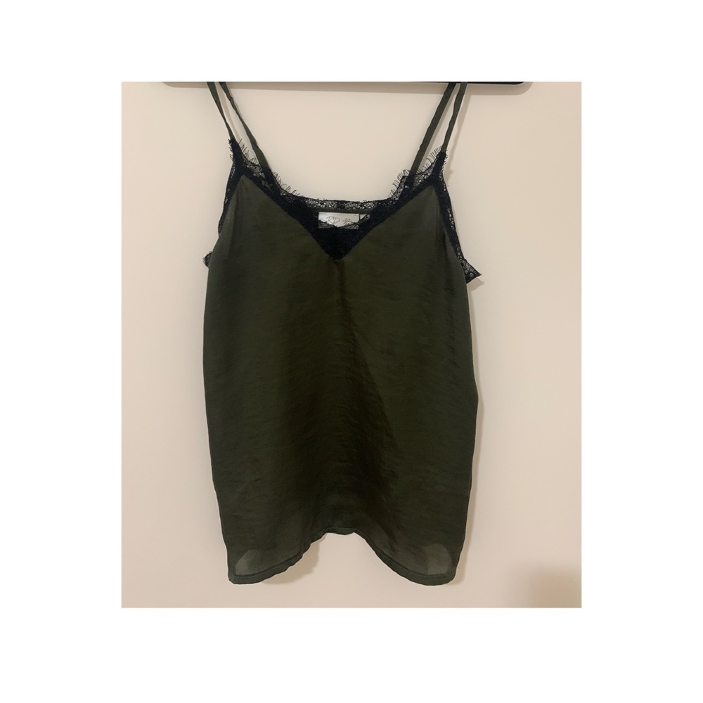 Deep olive green satin top XS